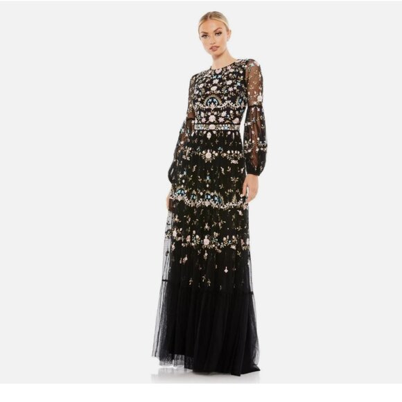 Mac Duggal 35111 Floral Embellished Embroidered Formal Gown - Picture 1 of 8